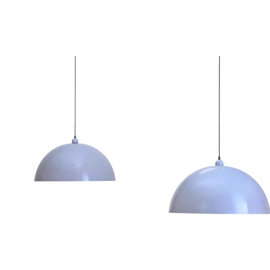 Spun Metal Dome Pendant Light in Dove Grey Enamel, 62cm