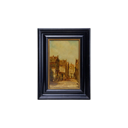 Oil on Porcelain Plaque of Dutch Small Town Street by Charles H.J. Leickert