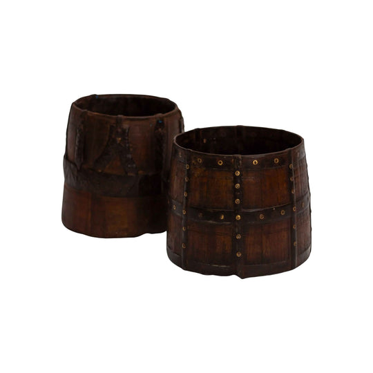 Old Carved Wood and Iron Pot