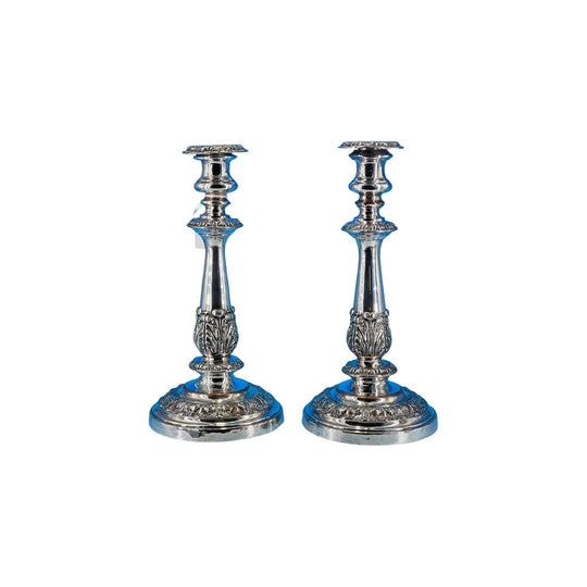 Old Sheffield Plate pair of candlesticks of generous size, C. 1820