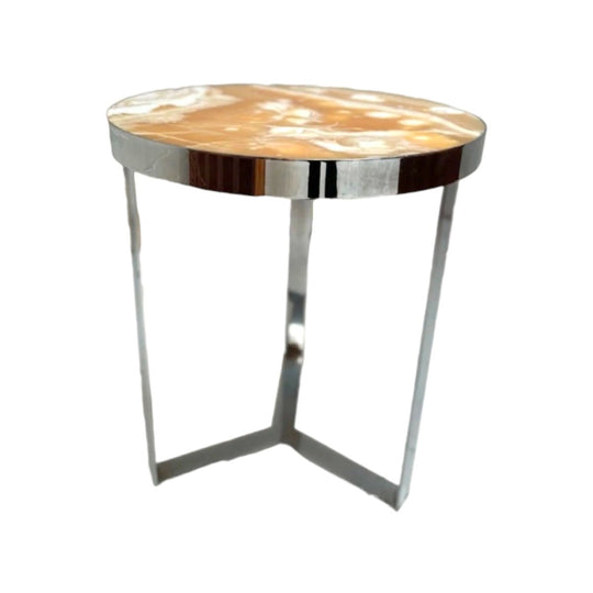 Onyx Marble and Chrome Table, 60 cm D x 72 cm H