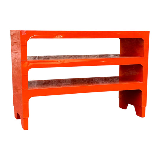 Hostess Orange plastic modular shelving by Michaelis Bayley