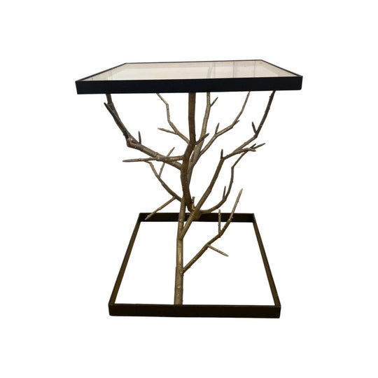 Organic Branch Forged Iron & Glass Side Table (46×46×63 cm) — One-of-a-Kind