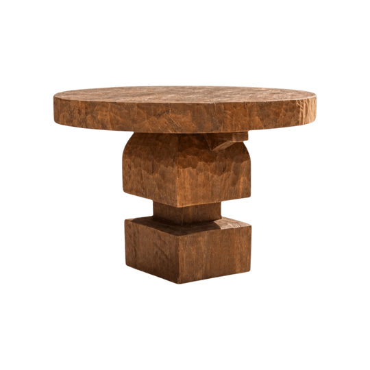 Organic Teak Round Table With Thick Pedestal