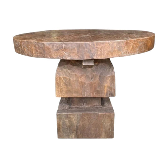 Organic Teak Round Table With Thick Pedestal