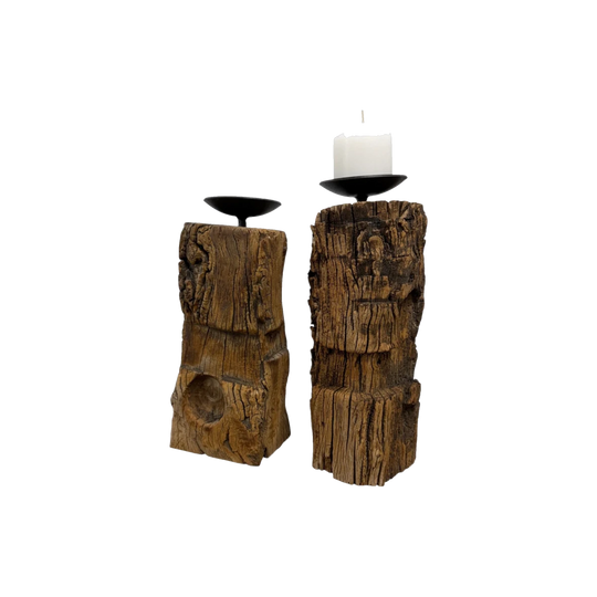Organic Wooden Post Candlesticks