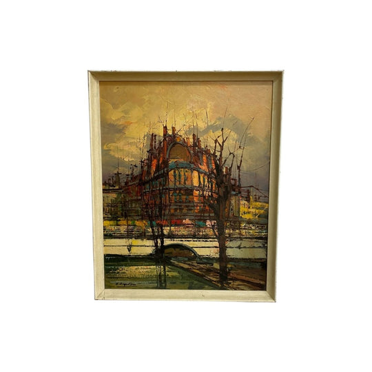 Original Mid Century Oil Painting Of Parisian Cityscape