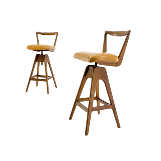 Original TH Brown Stools with tan seat pad. Pair available, priced individually.