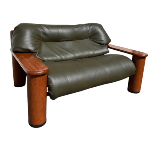 Original Vintage Hacienda Two Seat Sofa, NEW Olive Green Upholstery