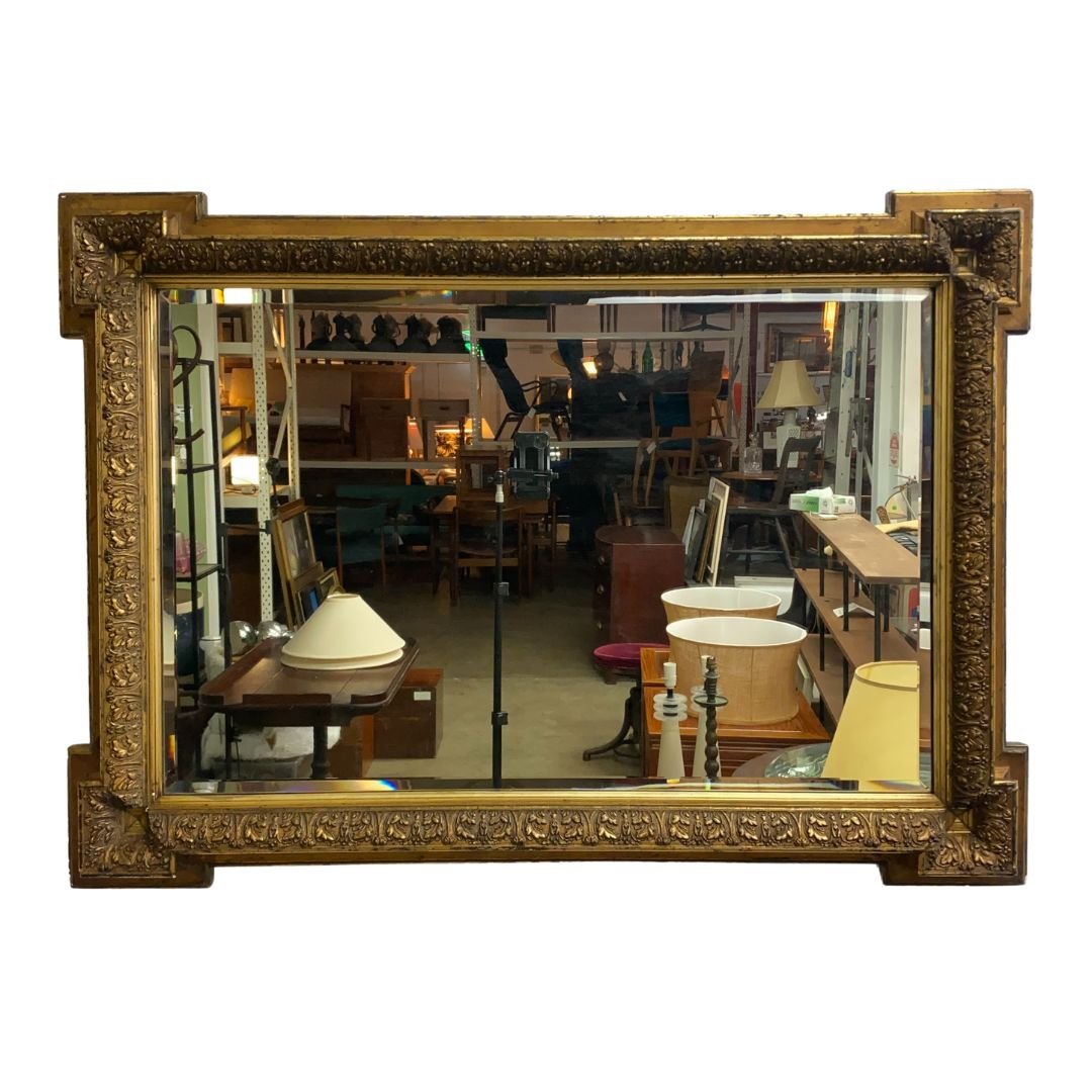 Ornate 19th Century Gilt Framed Bevel Edge Mirror with Outset Box Corners | Bazaa | Designer, Vintage and Antique Furniture