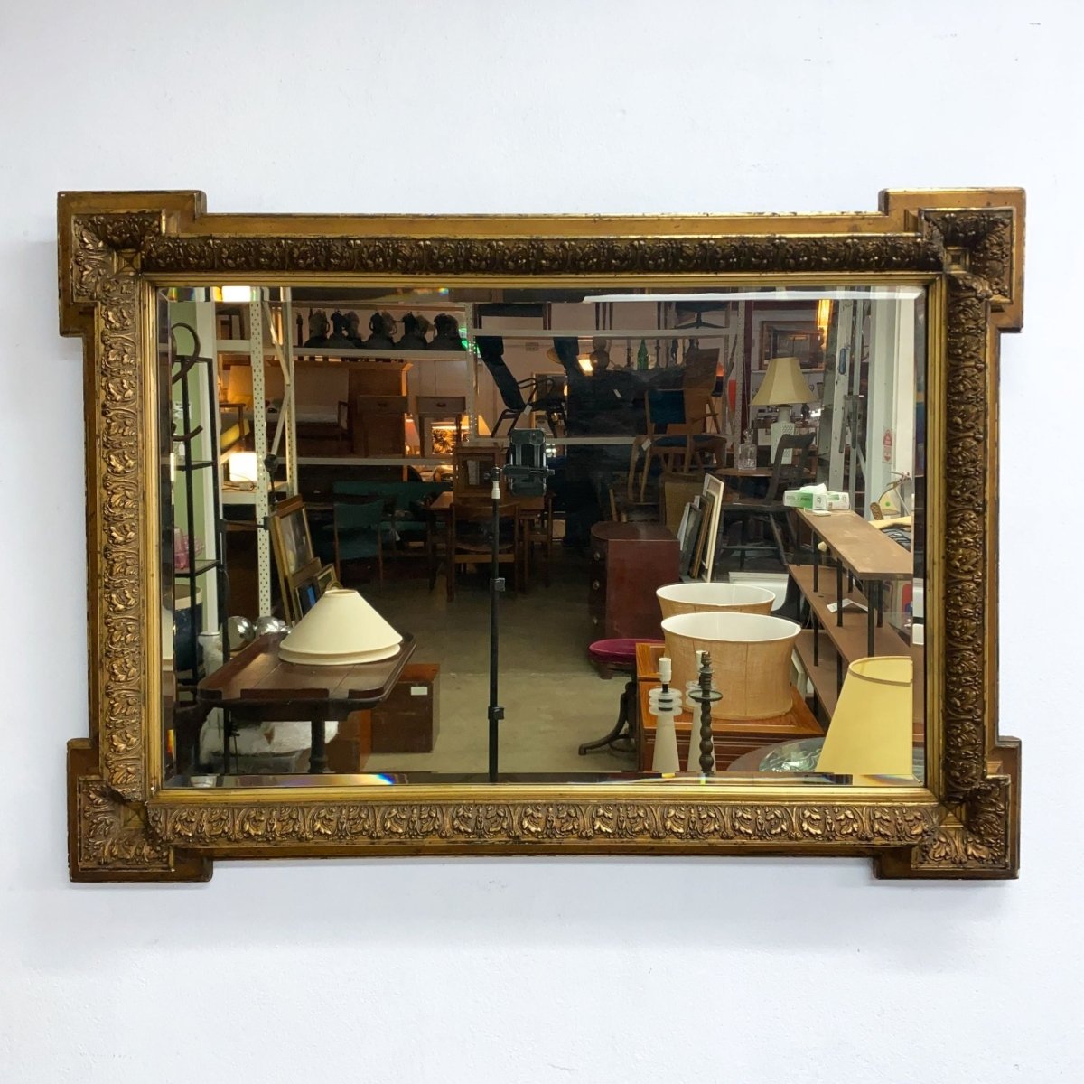 Ornate 19th Century Gilt Framed Bevel Edge Mirror with Outset Box Corners | Bazaa | Designer, Vintage and Antique Furniture