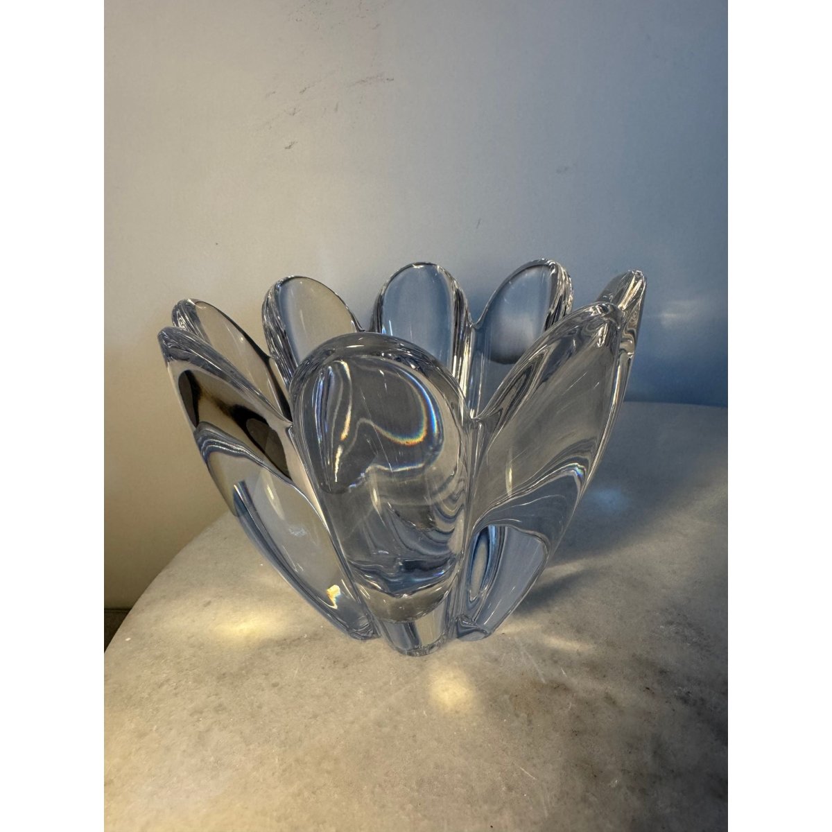 Orrefors Glasbruk Sweden ‘Mayflower’ Lead Crystal Bowl by Jan Johansson, Pattern 4789/11 — Eight‑Petal Lily Form | Bazaa | Designer, Vintage and Antique Furniture