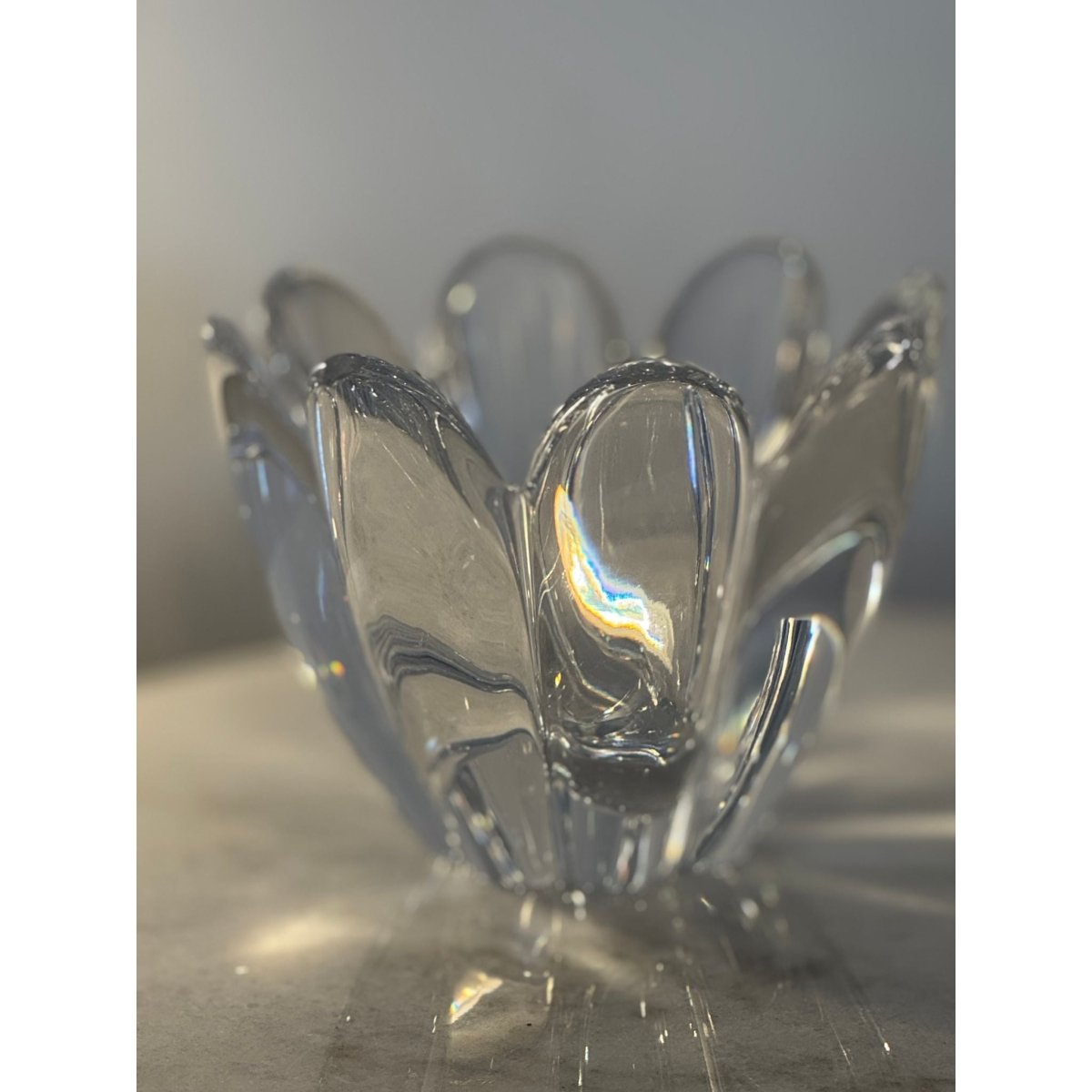 Orrefors Glasbruk Sweden ‘Mayflower’ Lead Crystal Bowl by Jan Johansson, Pattern 4789/11 — Eight‑Petal Lily Form | Bazaa | Designer, Vintage and Antique Furniture