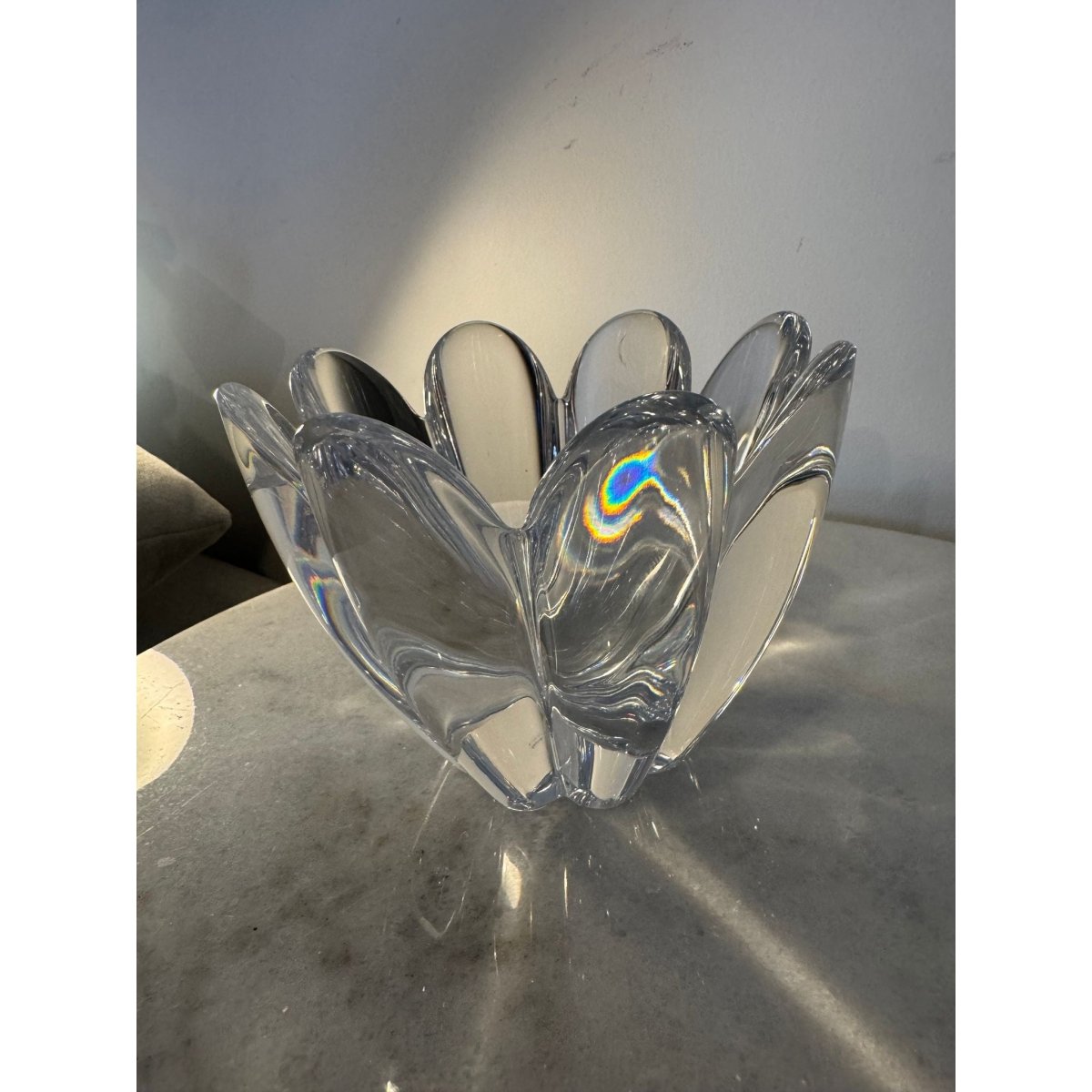 Orrefors Glasbruk Sweden ‘Mayflower’ Lead Crystal Bowl by Jan Johansson, Pattern 4789/11 — Eight‑Petal Lily Form | Bazaa | Designer, Vintage and Antique Furniture