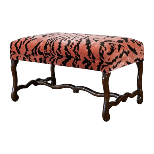 Os Du Mutton Oak Ottoman Upholstered in Scalamandre Tiger Silk Velvet