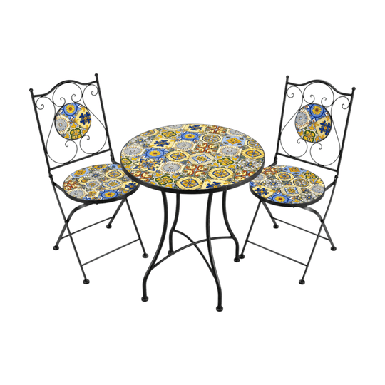 Outdoor Bistro Table & Chairs Set Mosaic Tile Folding Patio Balcony Garden