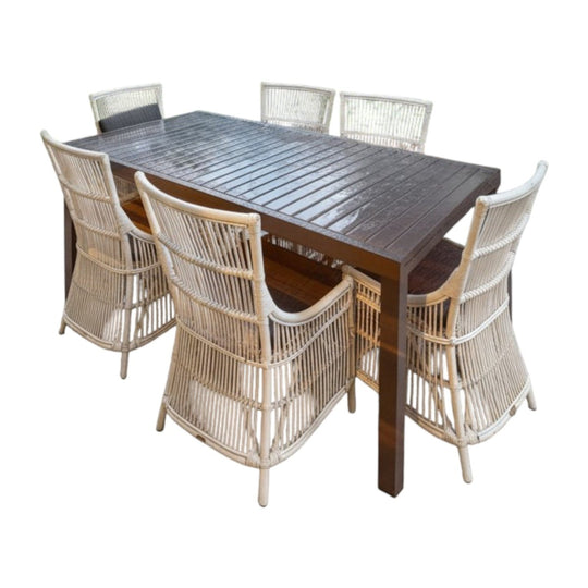 Outdoor Dining Set 7-Piece Table and Wicker Chairs Grey