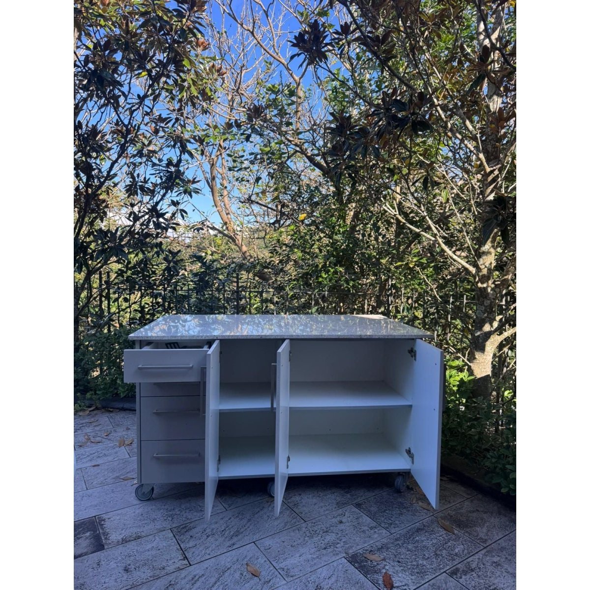 Outdoor Kitchen Island Granite Top Storage Cabinet on Castors 164cm | Bazaa | Designer, Vintage and Antique Furniture