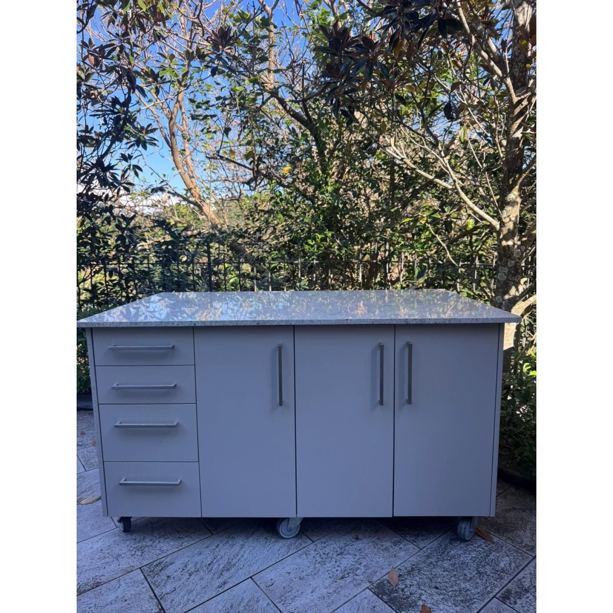 Outdoor Kitchen Island Granite Top Storage Cabinet on Castors 164cm | Bazaa | Designer, Vintage and Antique Furniture