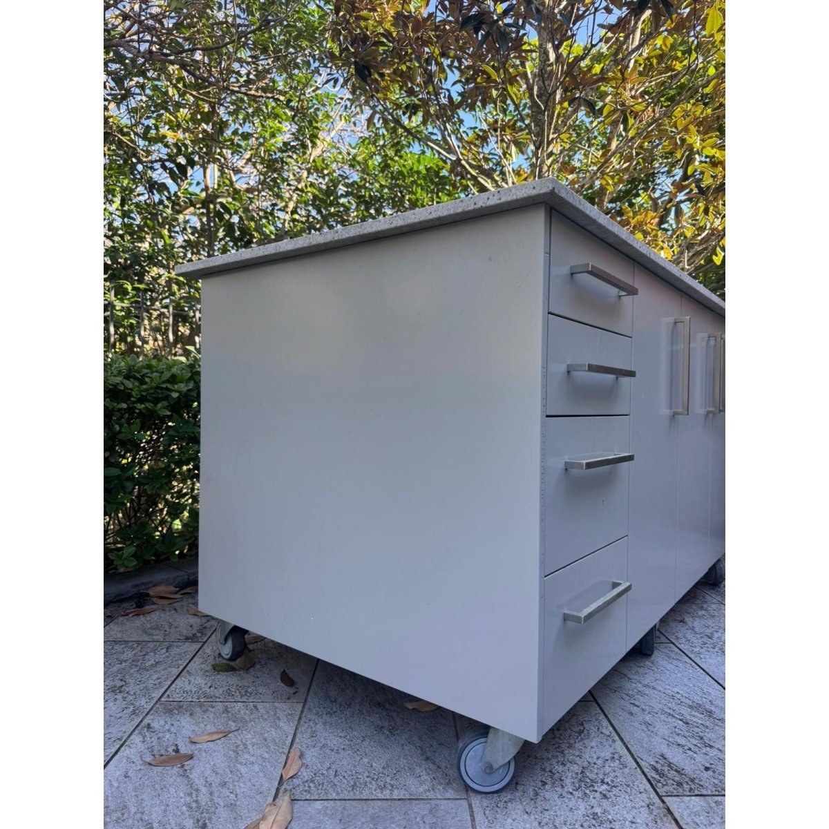 Outdoor Kitchen Island Granite Top Storage Cabinet on Castors 164cm | Bazaa | Designer, Vintage and Antique Furniture
