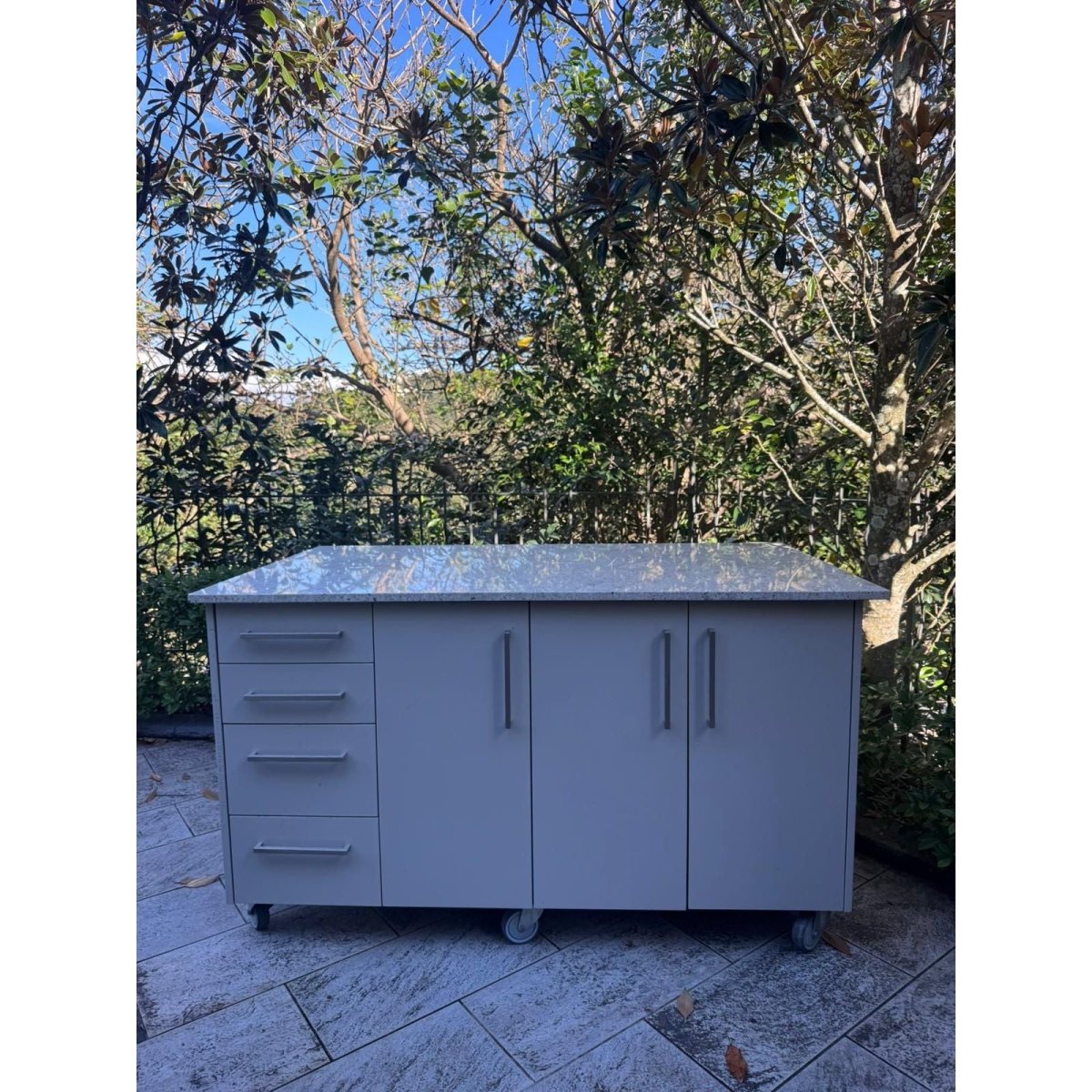 Outdoor Kitchen Island Granite Top Storage Cabinet on Castors 164cm | Bazaa | Designer, Vintage and Antique Furniture