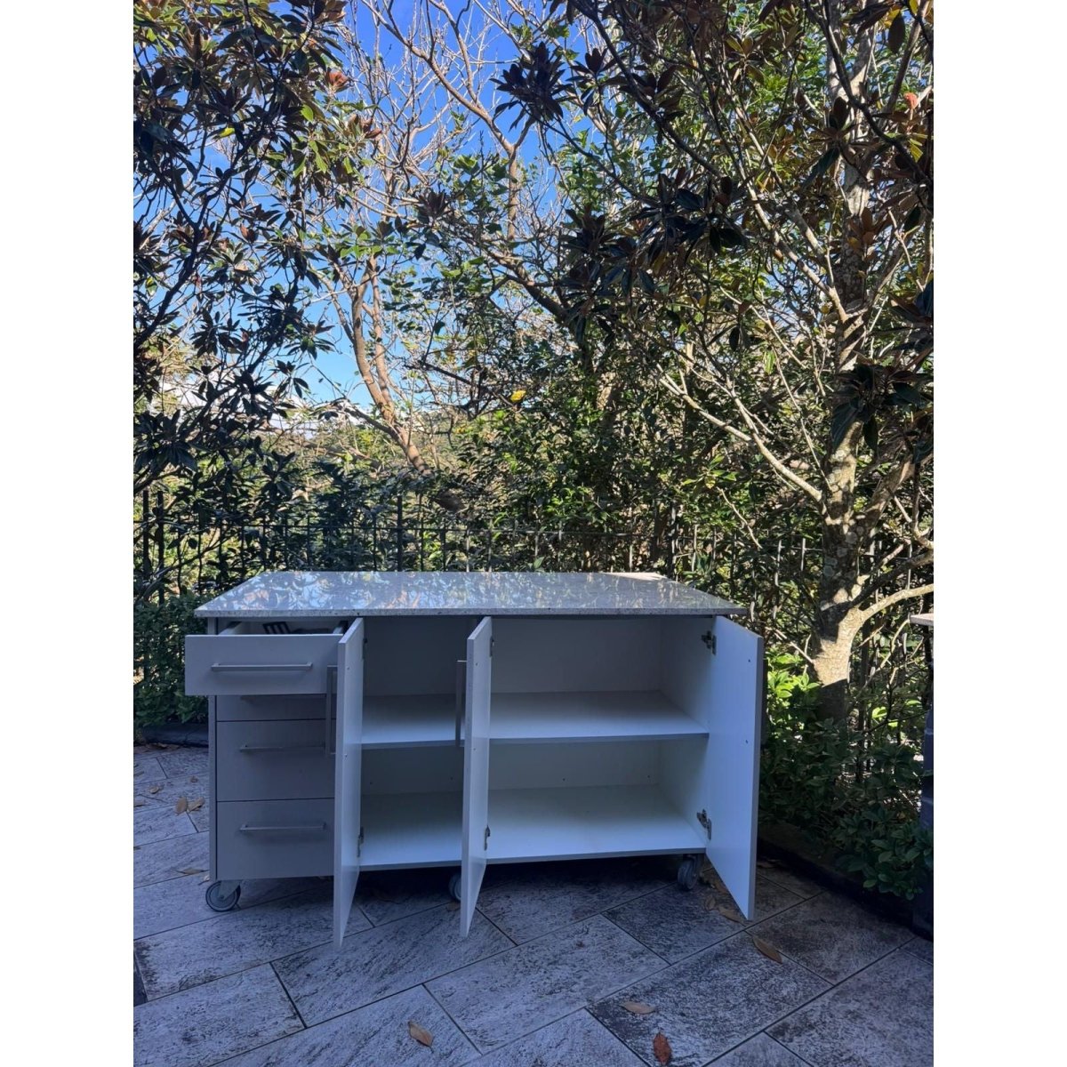 Outdoor Kitchen Island Granite Top Storage Cabinet on Castors 164cm | Bazaa | Designer, Vintage and Antique Furniture