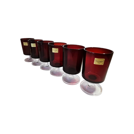 Set of 6 Retro Luminarc liqueur glasses in ruby red from the Cavalier collection
