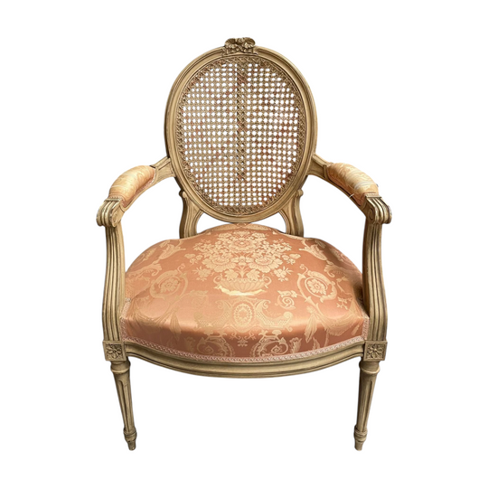 French Louis XV Style Cane Back & Upholstered Seat Fauteuil