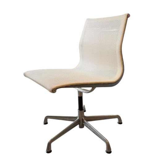 Eames Aluminium Group EA330 Armless Office Chair in Cream/Off-White Mesh with Polished Aluminium Base