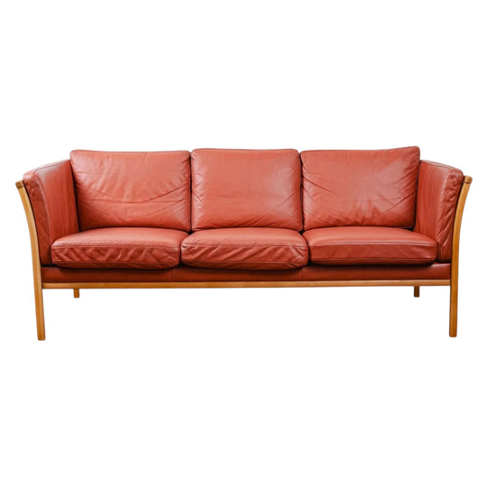Danish Leather Sofa - Beech Timber Frame
