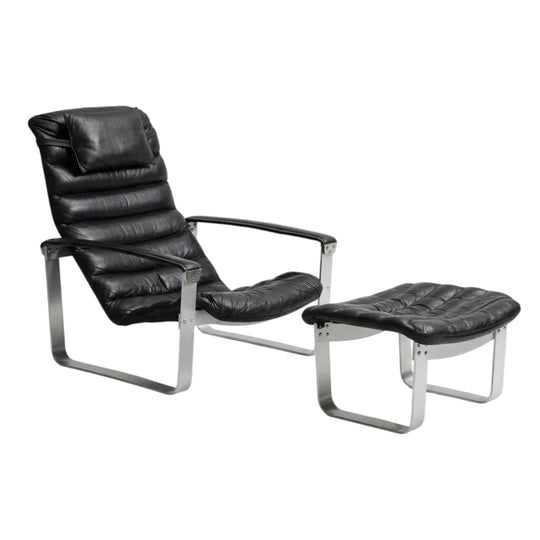 'Pulkka' Armchair and Stool — Ilmari Lappalainen for Asko, Finland 1970s