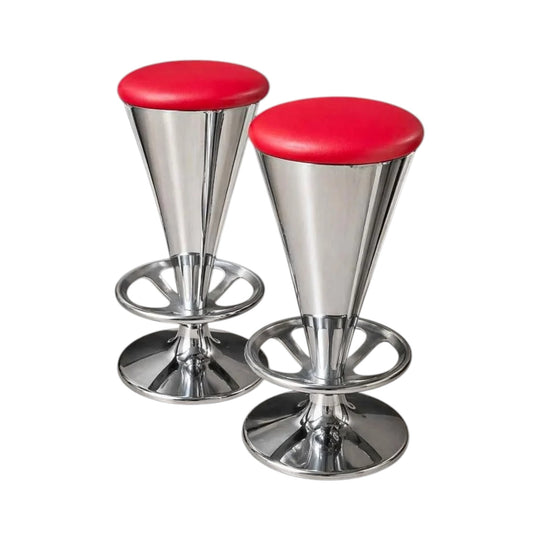 Pair of Pedrali-Style Chrome and Steel Cone Bar Stools