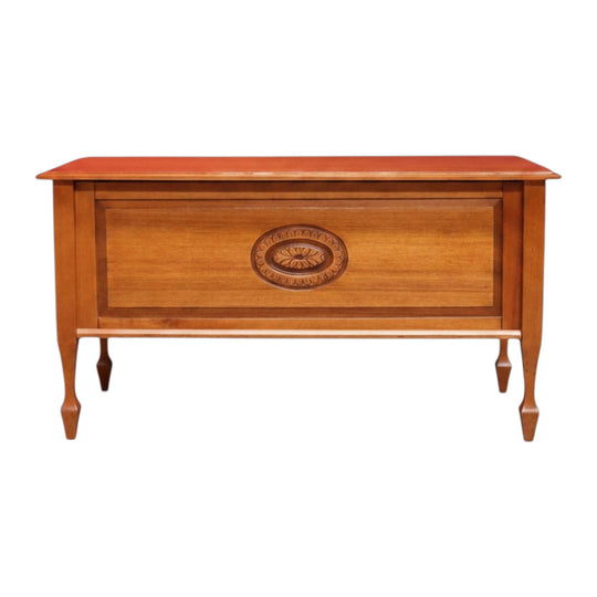 Vintage Australian Maple Lift Lid Blanket Box with Carved Floral Medallion Panel. B13125
