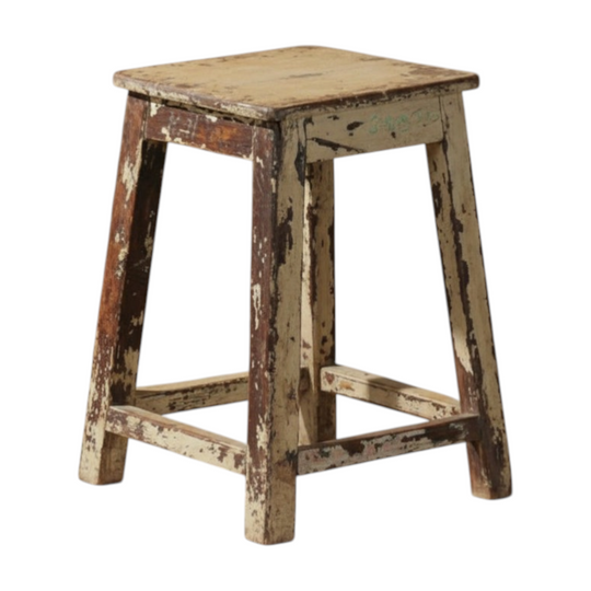 Small Yellow Patinated Wooden Stool