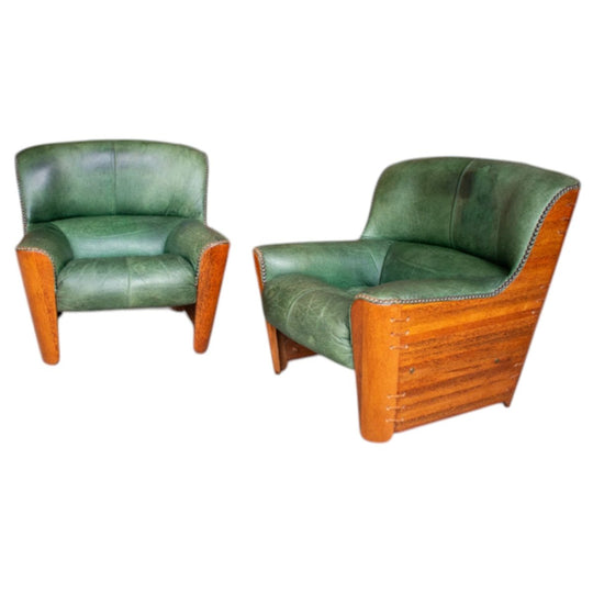 Pacific Green Armchairs – Vintage Palm‑Wood Lounge Chair
