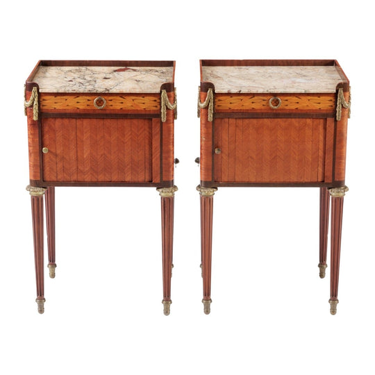 Pair 19th Century French Marquetry Bedsides