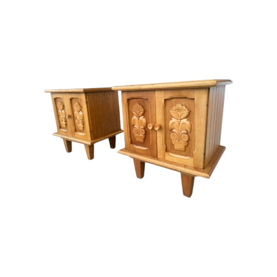 Pair Alpine Bavarian Oak Nightstands/Side Cabinets 1950s