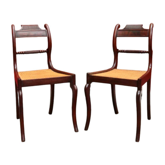Pair Antique English George IV Mahogany Side Chairs Cane Seats. B12946