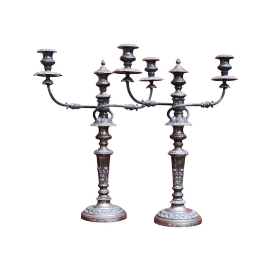 Pair Antique Sheffield Plate Candelabra Silver Plate Candle Holders. B12964