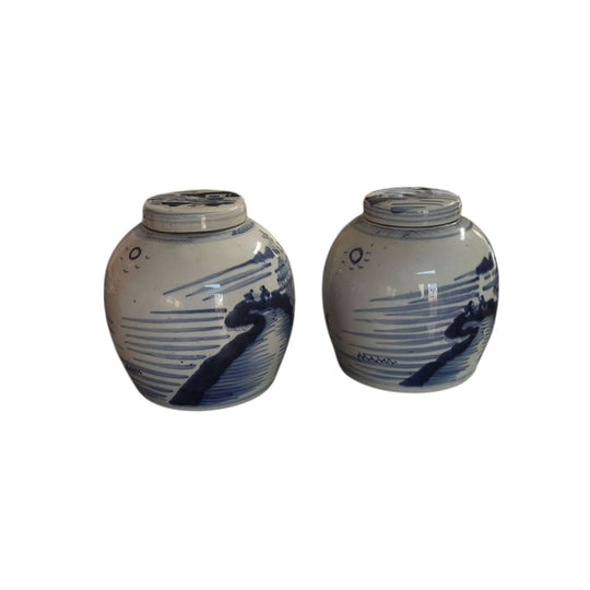Pair blue & white ginger jars