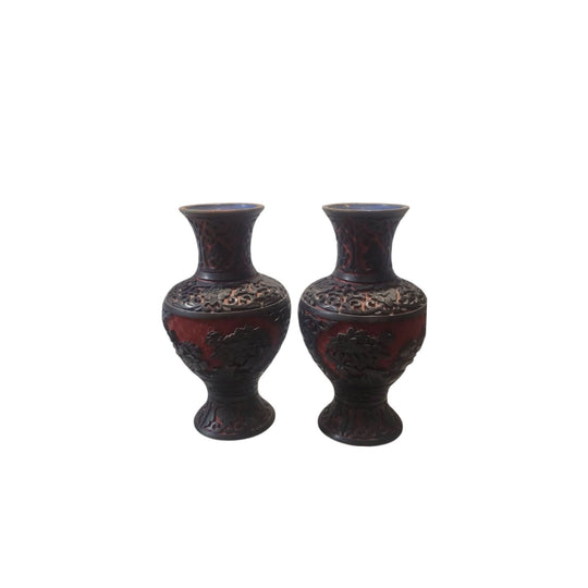 Pair chinese cinbar vases