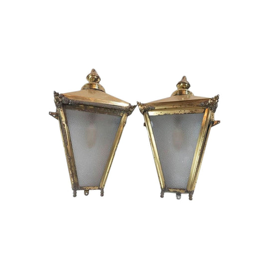 Pair English brass wall lanterns