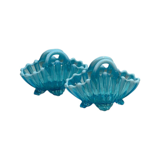 Pair English Davidson blue vaseline baskets c.1900