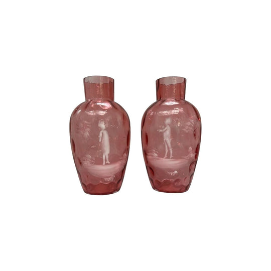 Pair English Ruby Mary Gregory Vases, c.1880