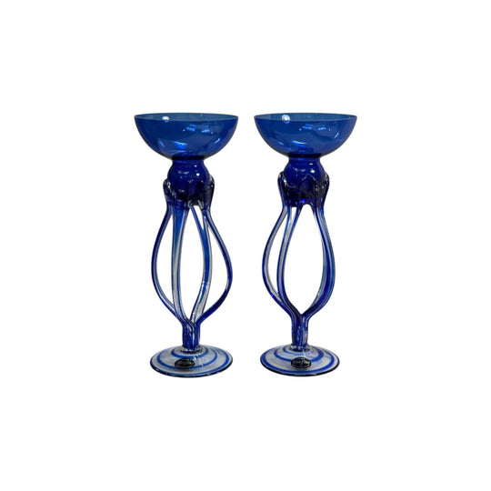 Pair Krosno Jozefina hand made glass candle holders