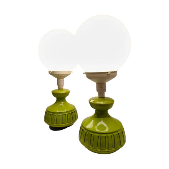 Pair MCM Ceramic Table Lamps in Lime Green