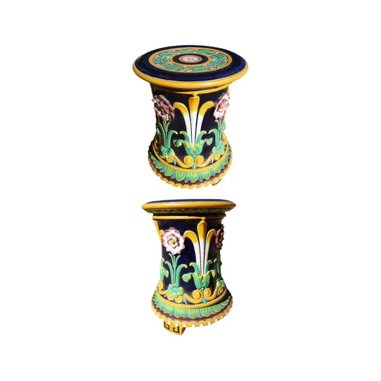 Pair Minton majolica garden seats