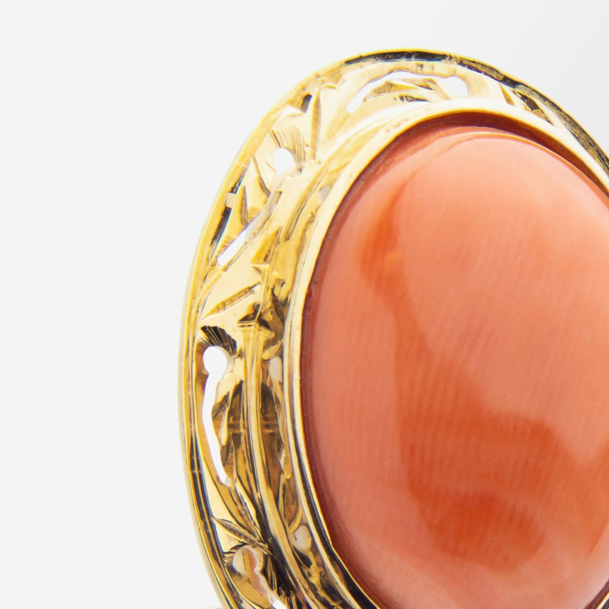 Pair of 14kt Gold & Cabochon Coral Earrings | Bazaa | Designer, Vintage and Antique Furniture