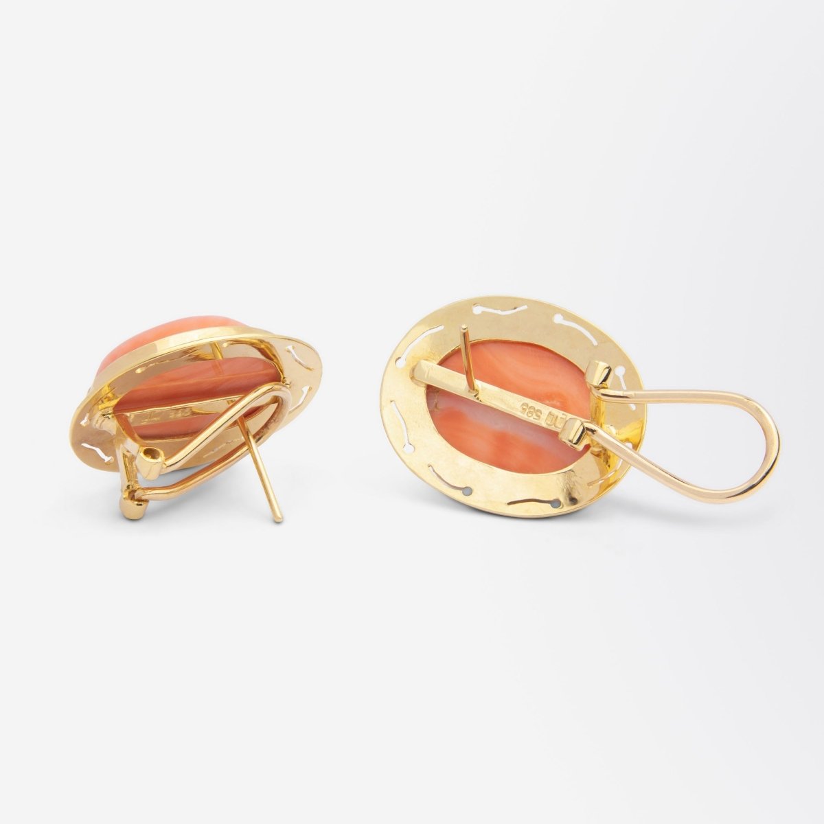 Pair of 14kt Gold & Cabochon Coral Earrings | Bazaa | Designer, Vintage and Antique Furniture