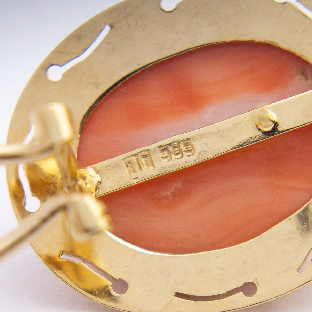 Pair of 14kt Gold & Cabochon Coral Earrings | Bazaa | Designer, Vintage and Antique Furniture